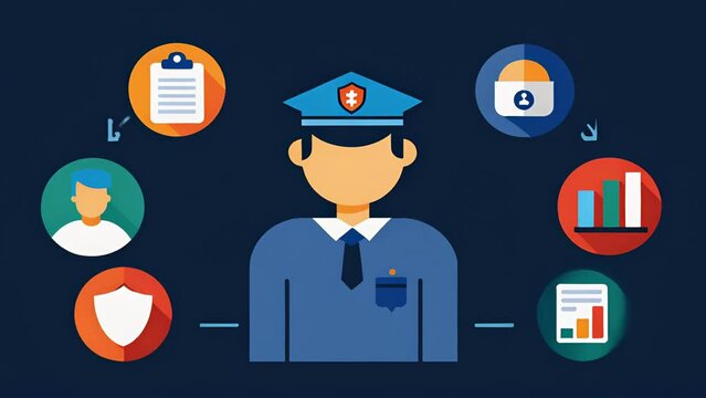 A police department is utilizing data to track the success of diversion programs for firsttime offenders resulting in reduced repeat offenses and cost savings for the criminal. 2d flat cartoon