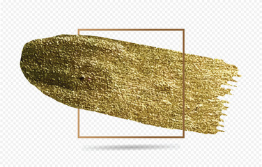 Vector gold paint stroke stain set. abstract golden glitter texture art illustration. hand drawing gold brush stroke. brush strokes of gold isolated on transparent background.