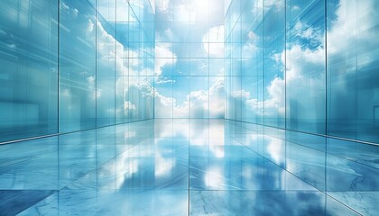 Obraz premium modern glass office background for profile picture, light blue and white colours, modern architecture, 
