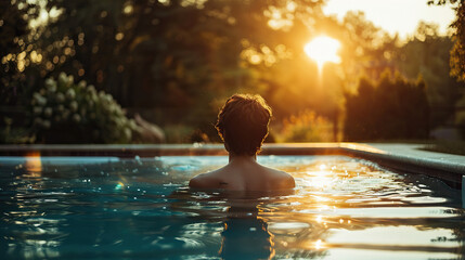 Portrait capturing the serene moment of a person enjoying a summer day by the pool