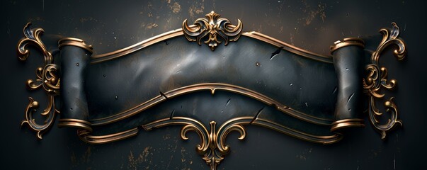 Antique bronze frame with blank parchment scroll and ornate details