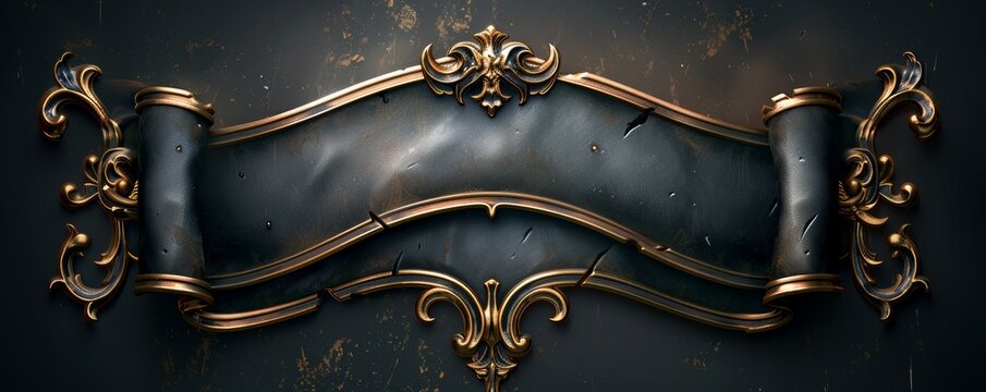 Antique bronze frame with blank parchment scroll and ornate details