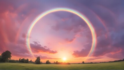 Naklejka premium ethereal-sunset-sky-with-circular-rainbow-halo-aesthetic-natural-phenomenon-for-calm-backgrounds