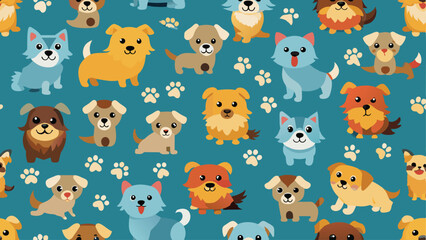 Obraz premium seamless pattern of a cute kawai dog on diferent style and colors