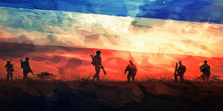 The Blue and White: The Flag of Costa Rica with Soldiers Defending Freedom - Imagine the flag of Costa Rica with soldiers defending freedom