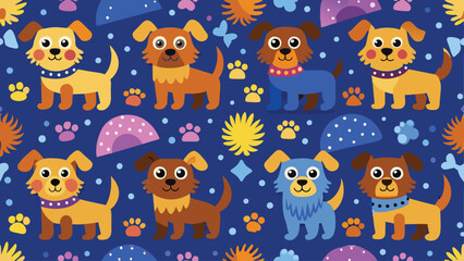 Fototapeta premium seamless pattern of a cute kawai dog on diferent style and colors