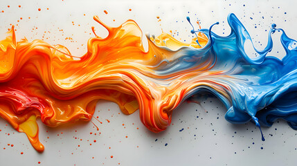 Bold and vibrant paint splashes isolated on a pristine white background, showcasing dynamic energy