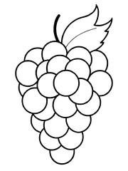 A bunch of grapes with leaves line art vector illustration 