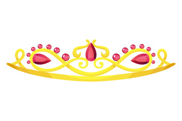 Queen golden crown  icon. Gold princess tiara cartoon illustration