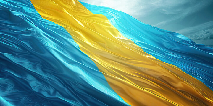 The Blue and Yellow: The Flag of The Bahamas as a Symbol of the Sea and Sunshine - Visualize the flag of The Bahamas with its blue and yellow stripes, symbolizing the country's maritime