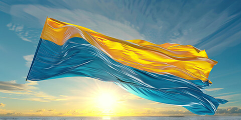The Blue and Yellow: The Flag of The Bahamas as a Symbol of the Sea and Sunshine - Visualize the flag of The Bahamas with its blue and yellow stripes, symbolizing the country's maritime