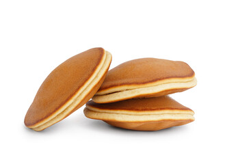 Delicious pancakes on white background