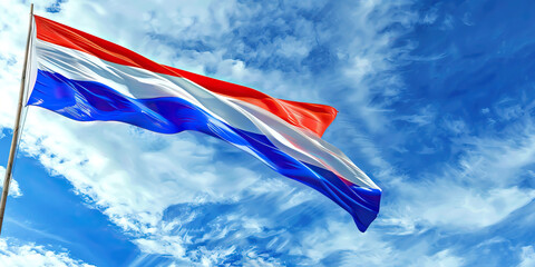 The Blue and White: The Flag of Costa Rica as a Symbol of Democracy and Freedom - Imagine the flag of Costa Rica with its blue and white stripes, symbolizing the sky, opportunities, progress, peace