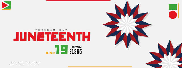 Juneteenth Freedom Day on June 19 and Juneteenth symbol flag horizontal banner poster vector illustration.