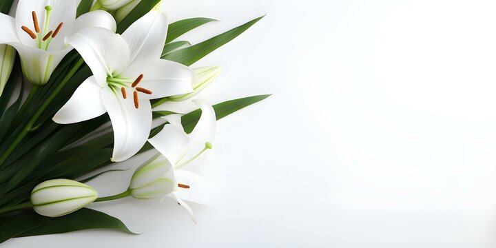 Funeral Program Design White Background with Lily and Ample Space for Text. Concept Funeral Program Design, White Background, Lily Illustration, Ample Text Space