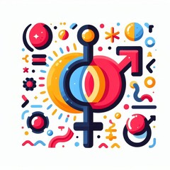 Obraz premium A colorful drawing of a man and a woman with a red arrow pointing to the right