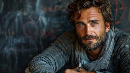 Obraz premium Man With Beard Looking Directly at Camera in Office