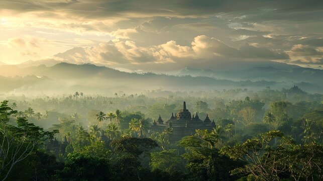 Borobudur Temple Viewed From Setumbu Hill, Central Java