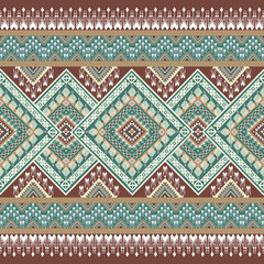 Brown green Geometric ethnic oriental seamless pattern thai traditional Design for background,carpet,wallpaper,clothing,wrapping,Batik,fabric,Vector illustration.embroidery style