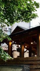 Naklejka premium A table in a restaurant on a summer terrace