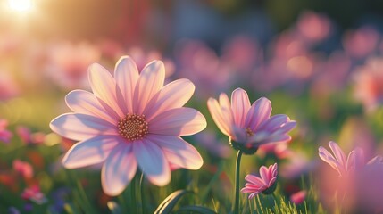 A close-up of a blooming cosmos flower with its delicate petals.
