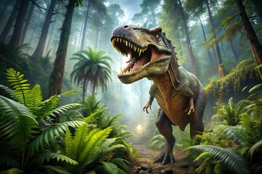 t-rex dinosaur in prehistoric jurassic era jungle