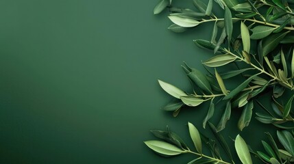 olive branches, eid al - adha background with green leaves on a green wall