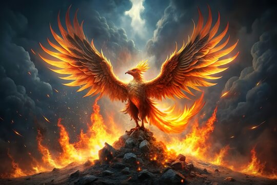 fiery phoenix rise reborn from ash