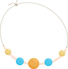 Colorful necklace with big round beads hanging on white background