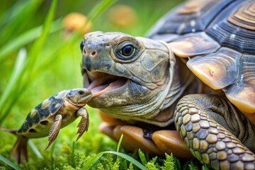 Obraz premium giant turtle play with its offspring in aquarium tank
