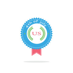 simple Us badge with ribbon.4th of july Independence Day .Us.frrdom.  & Illustration in white background 