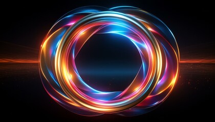 3d fluid Circular glow as multicolored energy flows neon element abstract metallic holographic colored circle