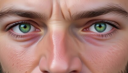 Naklejka premium Caucasian man, green eyes, intense stare, closeup