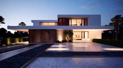 Modern Luxury House with a Large Pool, Stylish Architecture, and a Beautiful Outdoor Landscape Creating a Sophisticated and Elegant Living Space Ideal for Contemporary Lifestyles