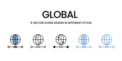 Global icons vector set stock illustration.