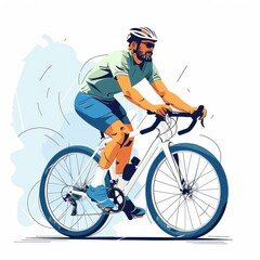 Obraz premium A cyclist illustration with dynamic lines and vibrant colors captures the motion of riding a white bicycle