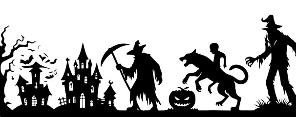 silhouettes of a halloween scenery