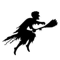 Witch Silhouette with Broom 