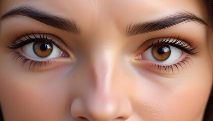 Obraz premium Caucasian woman, brown eyes, intense stare, closeup