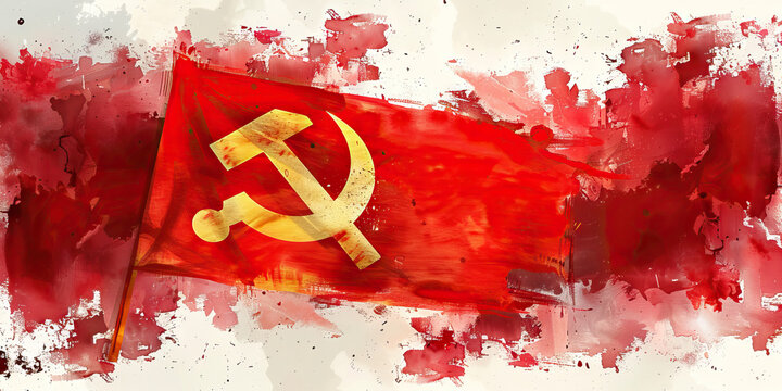 The Hammer and Sickle: The Flag of the Soviet Union as a Symbol of Communism - Visualize the flag of the Soviet Union with its hammer and sickle, symbolizing the working class and communism