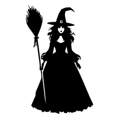 Witch Silhouette with Broom Vector