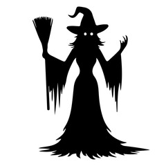 Witch Silhouette with Broom Vector