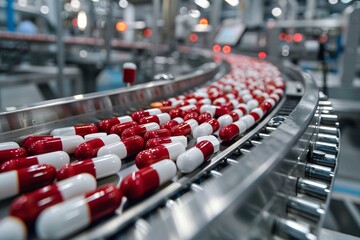 Obraz premium Close-up view of the pharmaceutical manufacturing process inside the factory