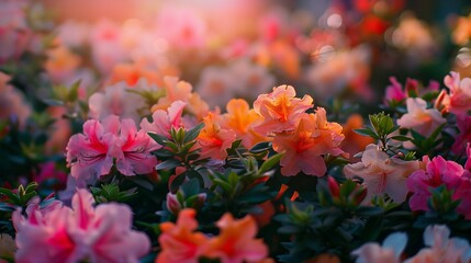 A garden filled with colorful azalea bushes in full bloom.
