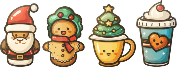 Festive Christmas Characters Lineup - A Whimsical Illustration of Holiday Cheer