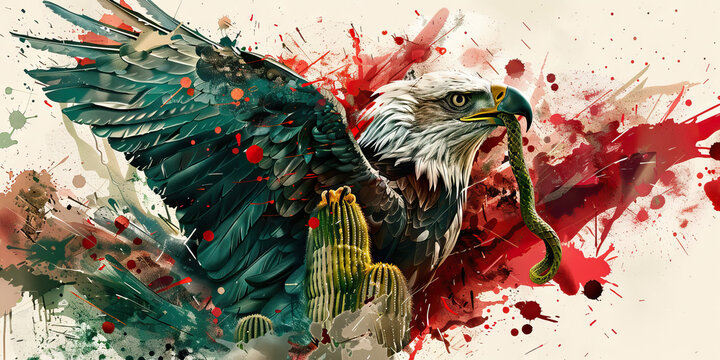 The Eagle and Cactus: The Mexican Flag as a Symbol of Aztec Heritage and Independence - Picture the Mexican flag with its eagle eating a snake on a cactus, symbolizing the Aztec heritage and struggle 