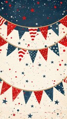 Obraz premium Celebrate American Pride with USA Themed Patriotic Banner featuring Red, White, and Blue Bunting on Flag Background
