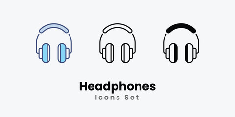 Headphones icons vector set stock illustration.
