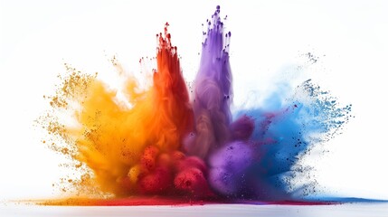 Explosive Burst of Colorful Dry Pigments in Mid-Air Against White Background