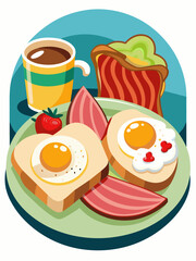 A hearty breakfast of bacon, eggs, and toast vector